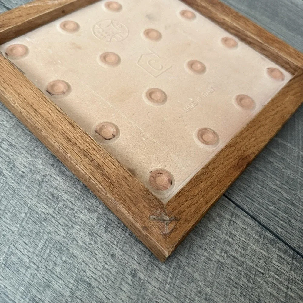 Vintage 80s Italian Floral Ceramic Tile Trivet Wood Frame Cottage Core Decor 9x9